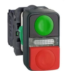 SCHNEIDER Harmony Bt-pous Ø22 Double Touche, Ressort Rap Vert+rouge, Lum Jaune 24V IP66 - XB5AW73731B5