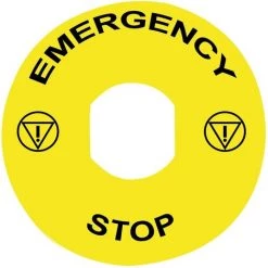 SCHNEIDER Harmony étiquette Circulaire Ø90mm Jaune - Logo EN13850 - EMERGENCY STOP - ZBY8330