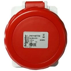 Prise Encastrée Industrielle Schneider 3X16A+E 400V Rouge PKY16F734