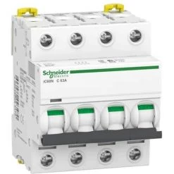 Interrupteur Magnétothermique Schneider 4P 63A 6 KA C 4 Modules A9F79463