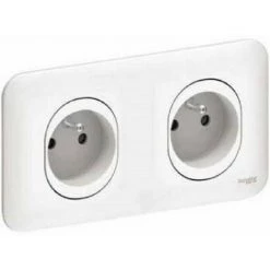 Double Prise De Courant 2P+T 16A Avec Plaque Schneider Ovalis Blanc S260069 Précablée