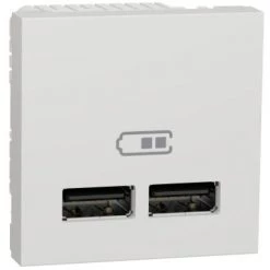 SCHNEIDER Chargeur USB Double 5 Vcc 1A + 2,1 A 2 Modules Blanc Unica