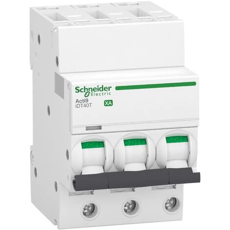 SCHNEIDER Acti9 IDT40T XA - Disjoncteur Modulaire - Auto/vis - 3P - 10A - Courbe C - 6kA 3 SCHNEIDER Acti9 IDT40T XA - Disjoncteur Modulaire - Auto/vis - 3P - 10A - Courbe C - 6kA
