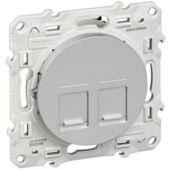 SCHNEIDER Odace, Prise Double RJ45 Alu, Sans Connecteur (S530410)
