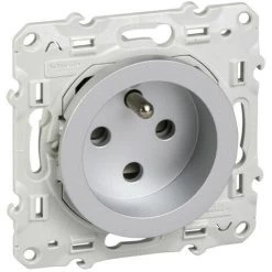 SCHNEIDER Odace, Prise De Courant 2P+T Alu, à Détrompage, à Vis, Connexion à Vis (S530099)