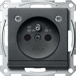 SCHNEIDER Merten M-Plan - Prise 2P+T - NF - Borne Auto - Bandeau Balisage - Anthracite (MTN2504-0414)