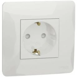 SCHNEIDER Unica - Prise 2P+T - DE - Bornier à Vis - Blanc - Méca + Plaque (NU203718)