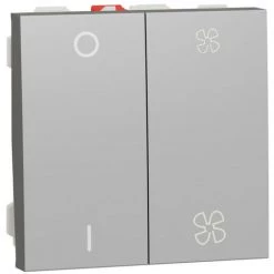 SCHNEIDER Unica - Commande VMC - ON/OFF + 2 Vitesses - 10A - 2 Mod - Alu - Mécanisme Seul (NU321430)