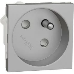 SCHNEIDER Unica - Prise 2P+T - FR - 45° - Raccord Rapide Traversant - Alu - Méca Seul (NU304930)