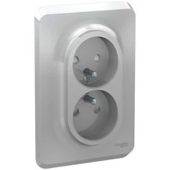 SCHNEIDER Unica - Prise Double 2P+T Pour Boîte 1P - FR - Vis - Alu - Méca + Plaque (NU406930)