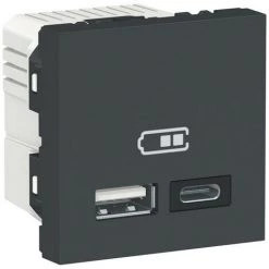 SCHNEIDER Unica - Chargeur USB Double - 5Vcc - 2,4A Type A+C - 2 Modul - Anthr - Méca Seul (NU301854)