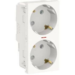 SCHNEIDER Unica - Prise Double Lum 2P+T - DE - 45° - Bornier à Vis - Blanc - Méca Seul (NU306718AS)