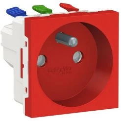 SCHNEIDER Unica - Prise 2P+T - FR - 90° - Raccord Rapide Traversant - Rouge - Méca Seul (NU305903)
