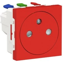 SCHNEIDER Unica - Prise 2P+T - FR - 90° - Affleurant - Raccord Rapide - Rouge - Méca Seul (NU305203)
