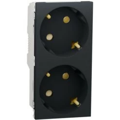 SCHNEIDER Unica - Prise Double 2P+T - DE - 45° - Bornier à Vis - Anthracite - Méca Seul (NU306754A)