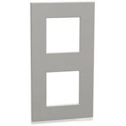 SCHNEIDER Unica Pure - Plaque De Finition - Aluminium Liseré Blanc - 2 Postes Verticaux (NU6004V80)