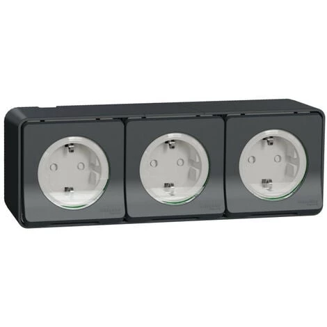 SCHNEIDER Mureva Styl - 3 PC 2P+T Schuko Horiz Précâblées - Saillie - IP55 - IK08 - Gris (MUR36038) 3 SCHNEIDER Mureva Styl - 3 PC 2P+T Schuko Horiz Précâblées - Saillie - IP55 - IK08 - Gris (MUR36038)