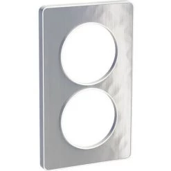 SCHNEIDER Odace Touch, Plaque Aluminium Martelé Avec Liseré Blanc 2 Postes Verticaux 57mm (S520814K)