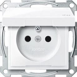 SCHNEIDER Merten M-Plan - Prise 2P+T - NF - IP44 - Borne Auto - Blanc Antimicrobien (MTN2514-0325)