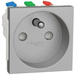 SCHNEIDER Unica - Prise 2P+T - FR - 90° - Raccord Rapide Traversant - Alu - Méca Seul (NU305930)