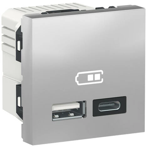 SCHNEIDER Unica - Chargeur USB Double - 5Vcc - 2,4A Type A+C - 2 Modules - Alu - Méca Seul (NU301830) 3 SCHNEIDER Unica - Chargeur USB Double - 5Vcc - 2,4A Type A+C - 2 Modules - Alu - Méca Seul (NU301830)