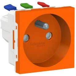 SCHNEIDER Unica - Prise 2P+T - FR - 90° - Raccord Rapide Traversant - Orange - Méca Seul (NU305961)