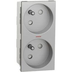 SCHNEIDER Unica - Prise Double Lum 2P+T - FR - 45° - Connex Rapide - Alu - Méca Seul (NU306930S)