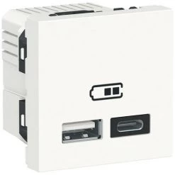 SCHNEIDER Unica - Chargeur USB Double - 5Vcc - 2,4A Type A+C - 2 Modul - Blanc - Méca Seul (NU301818)