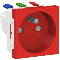 SCHNEIDER Unica - Prise 2P+T - FR - 90° - Goulotte - Connexion Rapide - Rouge - Méca Seul (NU305903T)