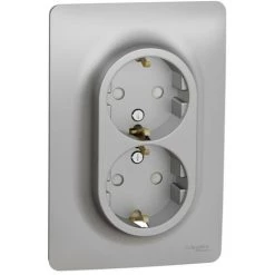 SCHNEIDER Unica - Prise Double 2P+T Pour Boîte 1P - DE - Vis - Alu - Méca + Plaque (NU206730)