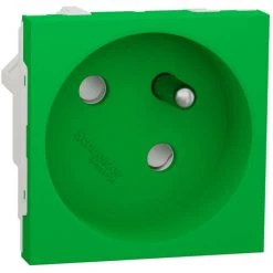 SCHNEIDER Unica - Prise 2P+T - FR - 45° - Raccord Rapide Traversant - Vert - Méca Seul (NU304906)