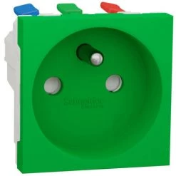 SCHNEIDER Unica - Prise 2P+T - FR - 90° - Raccord Rapide Traversant - Vert - Méca Seul (NU305906)