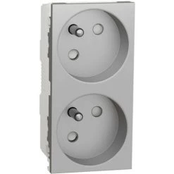 SCHNEIDER Unica - Prise Double 2P+T - FR - 45° - Connexion Rapide - Alu - Méca Seul (NU306930)