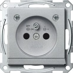 SCHNEIDER Merten M-Plan - Prise 2P+T - NF - Borne Auto - Bandeau Balisage - Aluminium (MTN2504-0460)