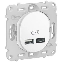 SCHNEIDER Ovalis - Prise USB Double - Type A+C - Blanc - Mécanisme Seul - 5Vcc - 2,4A (S261401)
