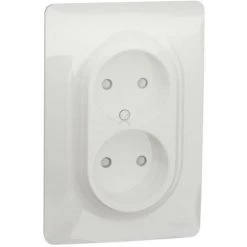 SCHNEIDER Unica - Prise 2P Double Pour Boîte 1P - FR - Vis - Blanc - Méca + Plaque (NU206318)