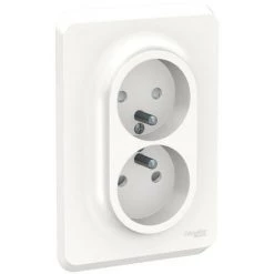 SCHNEIDER Unica - Prise Double 2P+T Pour Boîte 1P - FR - Vis - Blanc - Méca + Plaque (NU406918)