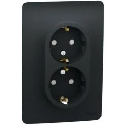 SCHNEIDER Unica - Prise Double 2P+T Pour Boîte 1P - DE - Vis - Anthracite - Méca + Plaque (NU206754)