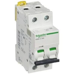 Schneider A9F74216 Mini Disjoncteur 2P 16A IC60N Courbe C - Blanc