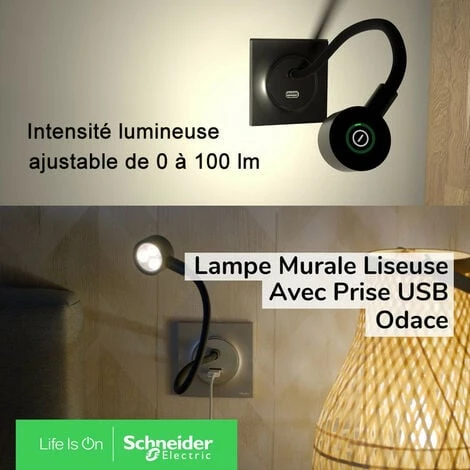 SCHNEIDER Odace - Liseuse - Avec Prise USB-A - 2,1A - Blanc (S520002) 4 SCHNEIDER Odace - Liseuse - Avec Prise USB-A - 2,1A - Blanc (S520002) – Image 2