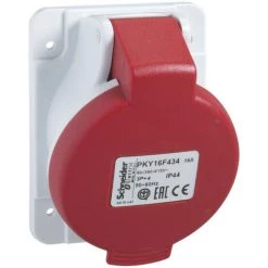 SCHNEIDER PratiKa - Socle De Prise Industrielle Coudée 32 A - 2P+T - 380-415 V CA - IP44 (PKY32F433)