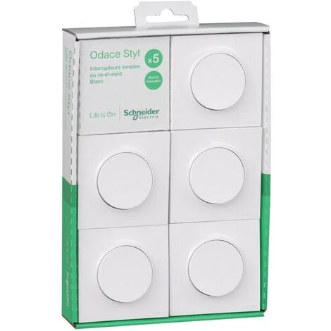 SCHNEIDER Lot De 5 Prises 2P+T (avec Plaque) Odace - Blanc 3 SCHNEIDER Lot De 5 Prises 2P+T (avec Plaque) Odace - Blanc