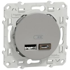 SCHNEIDER Odace - Prise USB Double - Type A+C - Alu - 5 Vcc - 2,4A (S530401)