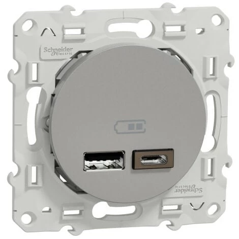 SCHNEIDER Odace - Prise USB Double - Type A+C - Alu - 5 Vcc - 2,4A (S530401) 3 SCHNEIDER Odace - Prise USB Double - Type A+C - Alu - 5 Vcc - 2,4A (S530401)