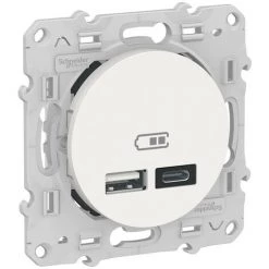 SCHNEIDER Odace - Prise USB Double - Type A+C - Blanc - 5 Vcc - 2,4A (S520401)
