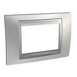 Schneider MGU66.103.038 - Unica Top Chrome Satiné Liseré Alu Plaque De Finition 3 Modules Horizontal - Gris