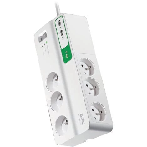 Bloc Parafoudre 6 Prises 2P+T (2300W) + 2 USB - Blanc - Schneider 3 Bloc Parafoudre 6 Prises 2P+T (2300W) + 2 USB - Blanc - Schneider