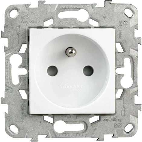 SCHNEIDER Prise Simple 2P+T Bornes à Vis 16A Blanc Unica 3 SCHNEIDER Prise Simple 2P+T Bornes à Vis 16A Blanc Unica