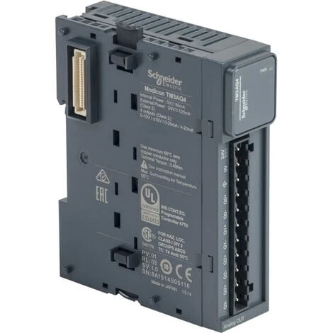 SCHNEIDER Modicon TM3, Module 4 Sorties Analogiques, -10-0-10V, 0/4-20mA, à Vis (TM3AQ4) 3 SCHNEIDER Modicon TM3, Module 4 Sorties Analogiques, -10-0-10V, 0/4-20mA, à Vis (TM3AQ4)