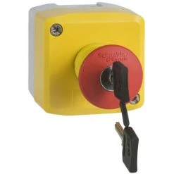 SCHNEIDER Harmony XAL - Boite Jaune Arrêt Urgen Rouge - Pouss Tourn à Clé - 1F+2O - Ø40 (XALK188G)